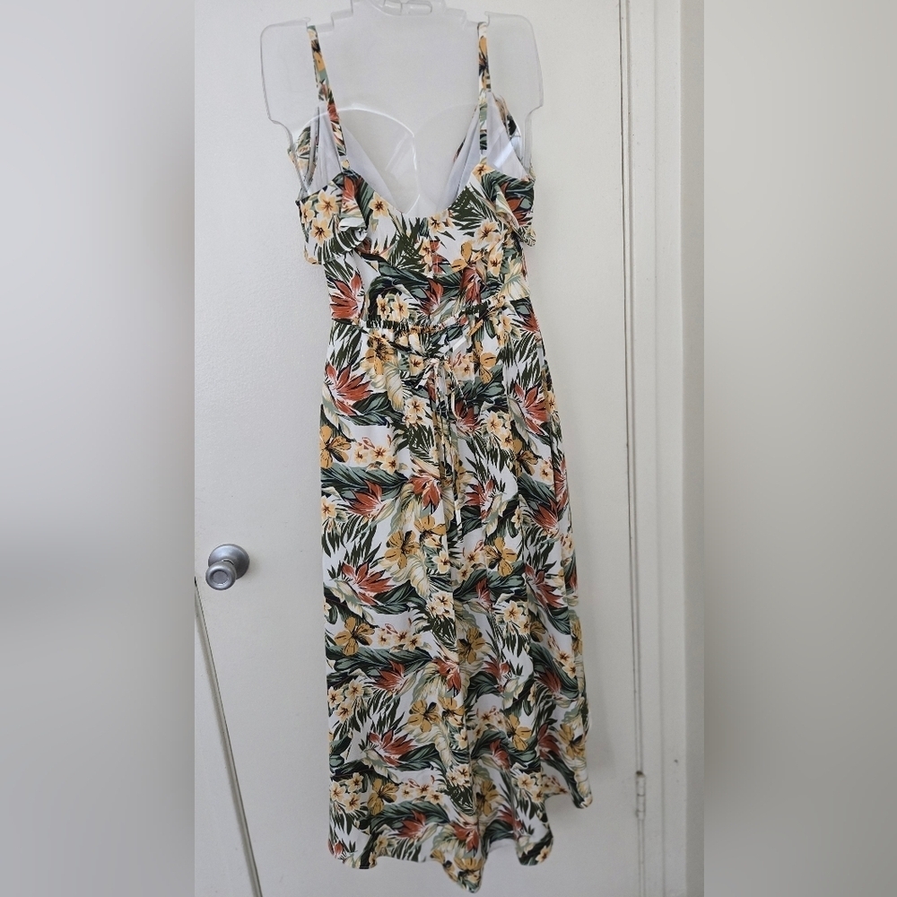 IZ Byer Tropical Spaghetti Strap Floral Dress Green Yellow Burnt Orange XS - Picture 3 of 3